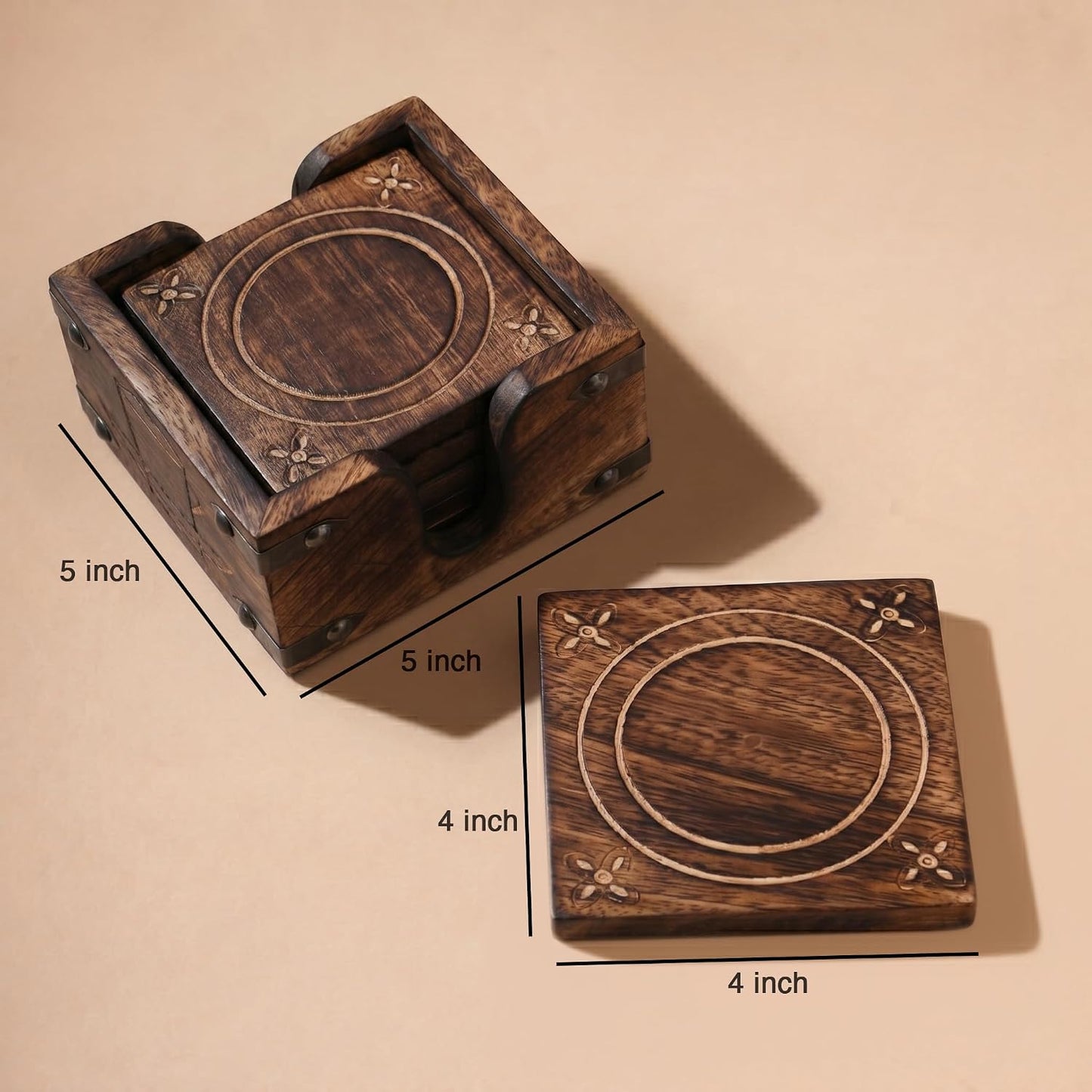 Holder Set Burnt Wood Style Square Handcrafted Decorative Non-Slip Tabletop Protection