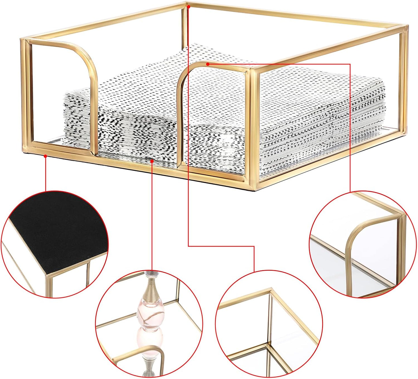 Cocktail-Sized Napkin Holder Square Glass Napkin Holder Table / 5.7 x 5.7 / Inch/cocktail / Gold