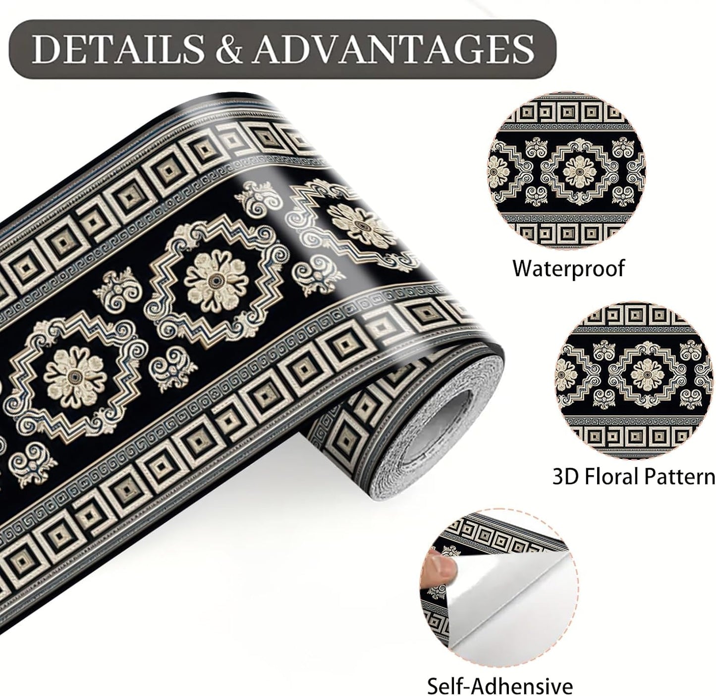Black White Wallpaper Border Peel and Stick Wall Border Self Adhesive / Black White / 196 x 4