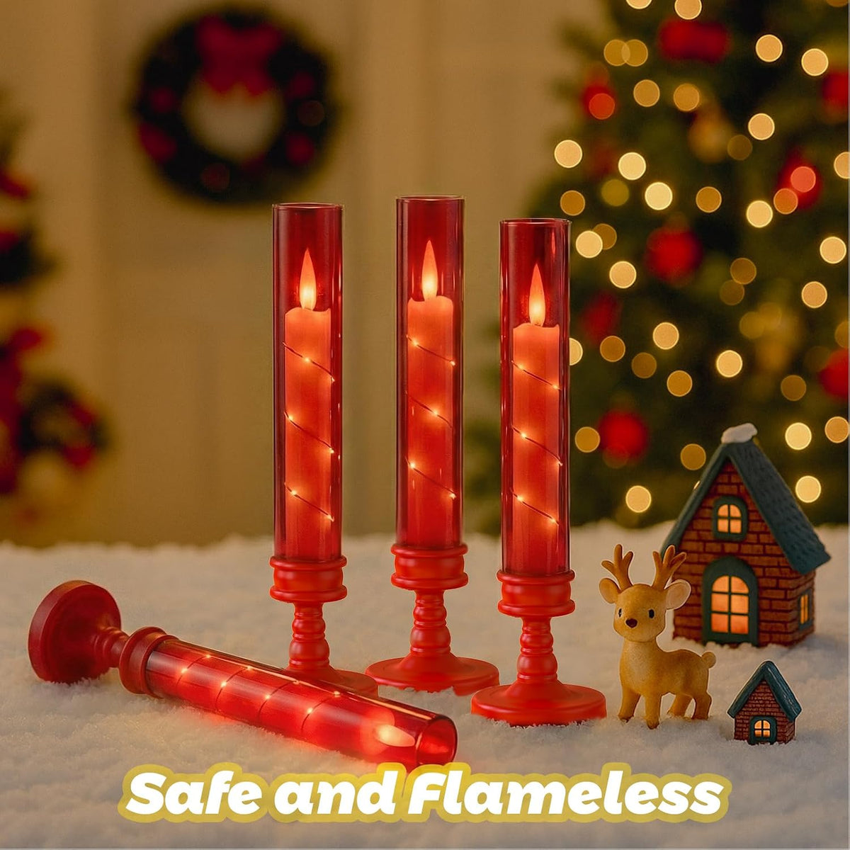 6 PCS Flameless Candles with Timer, Flickering Flameless LED Pillar Candles for Romantic Ambiance with Embedded Star