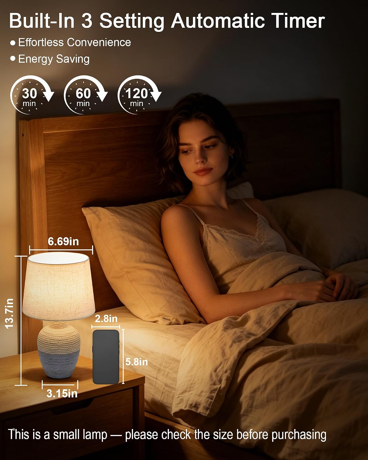 UMEXUS 13" Small Cordless Rechargeable Battery Table Lamp, Coastal Ceramic | Remote Control Timer, Dimmer, RGB & Warm