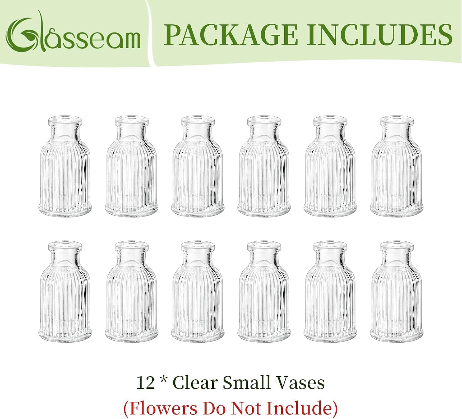 Glass Bud Vases for Centerpieces / Height: 3.7 / Clear / Set of 12