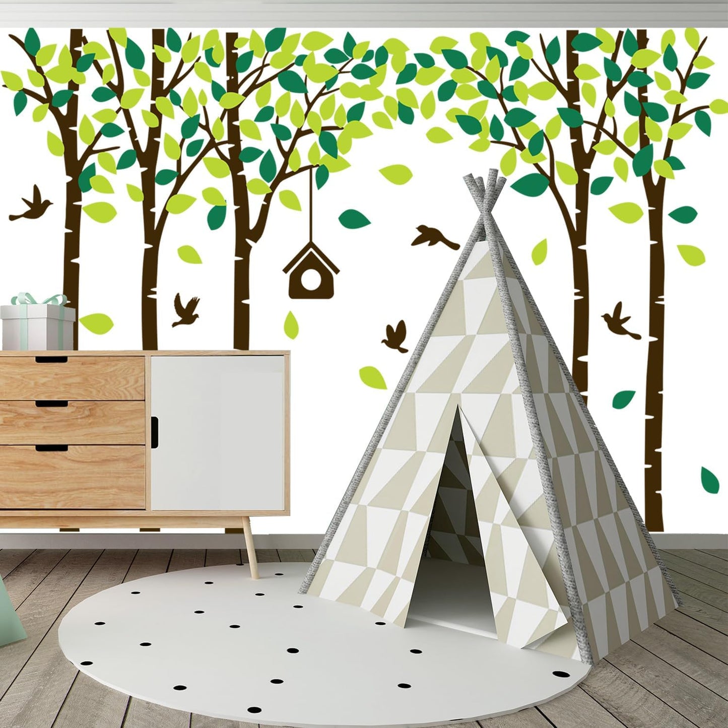 Giant Jungle Tree Wall Decals Birch Tree Wall Decals Forest Wall Stickers for Kids / Brown and Green