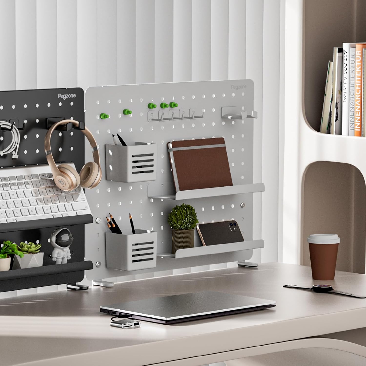 Clamp on Desk Pegboard, 20.4" x 16.5", with 15 Accessories, White | Magnetic Metal Peg Board, Desk Organizer for Office