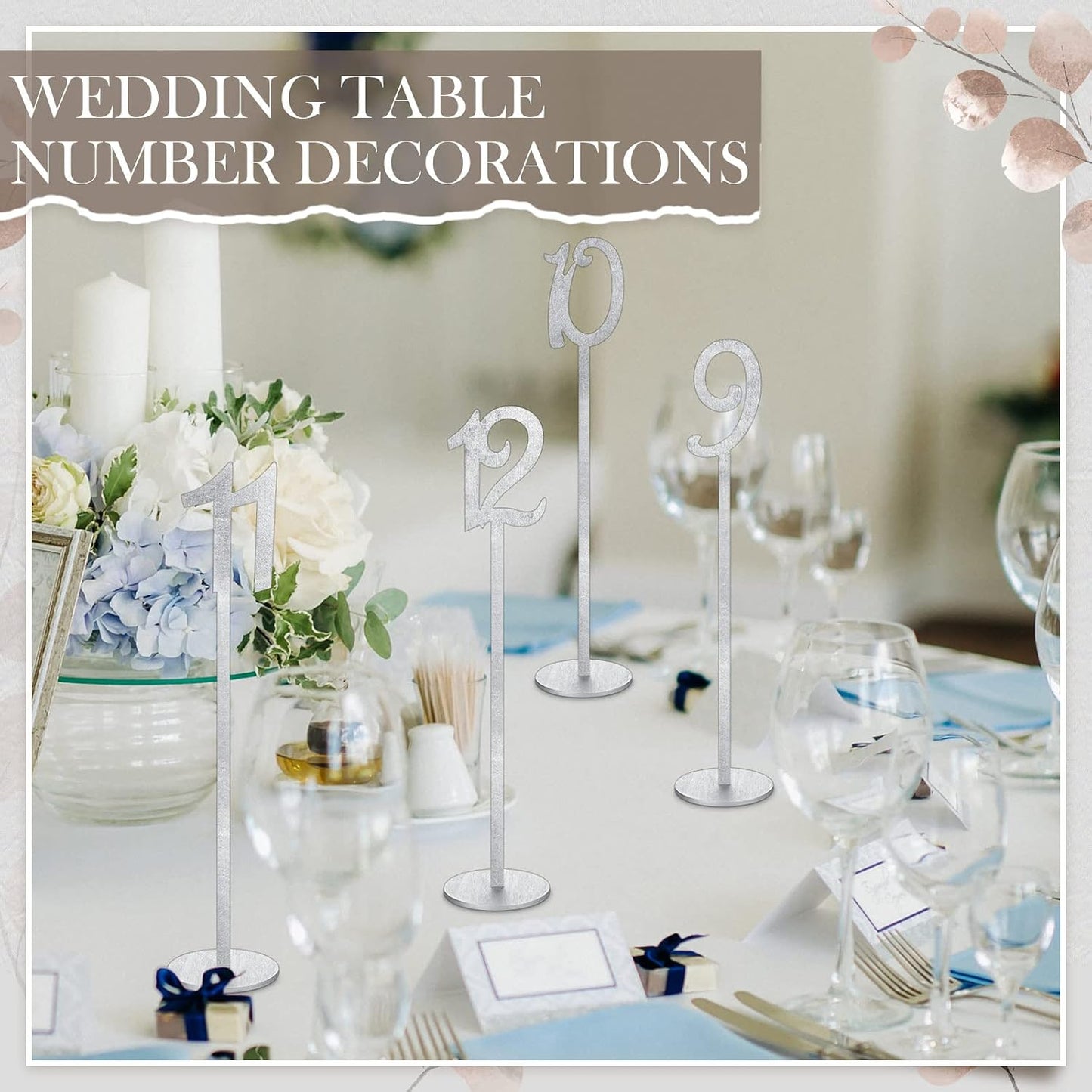 20 Pcs Table Numbers for Wedding with Holder, 1-20,Silver | Wooden Seat Numbers with Round Base Stands, Ideal for