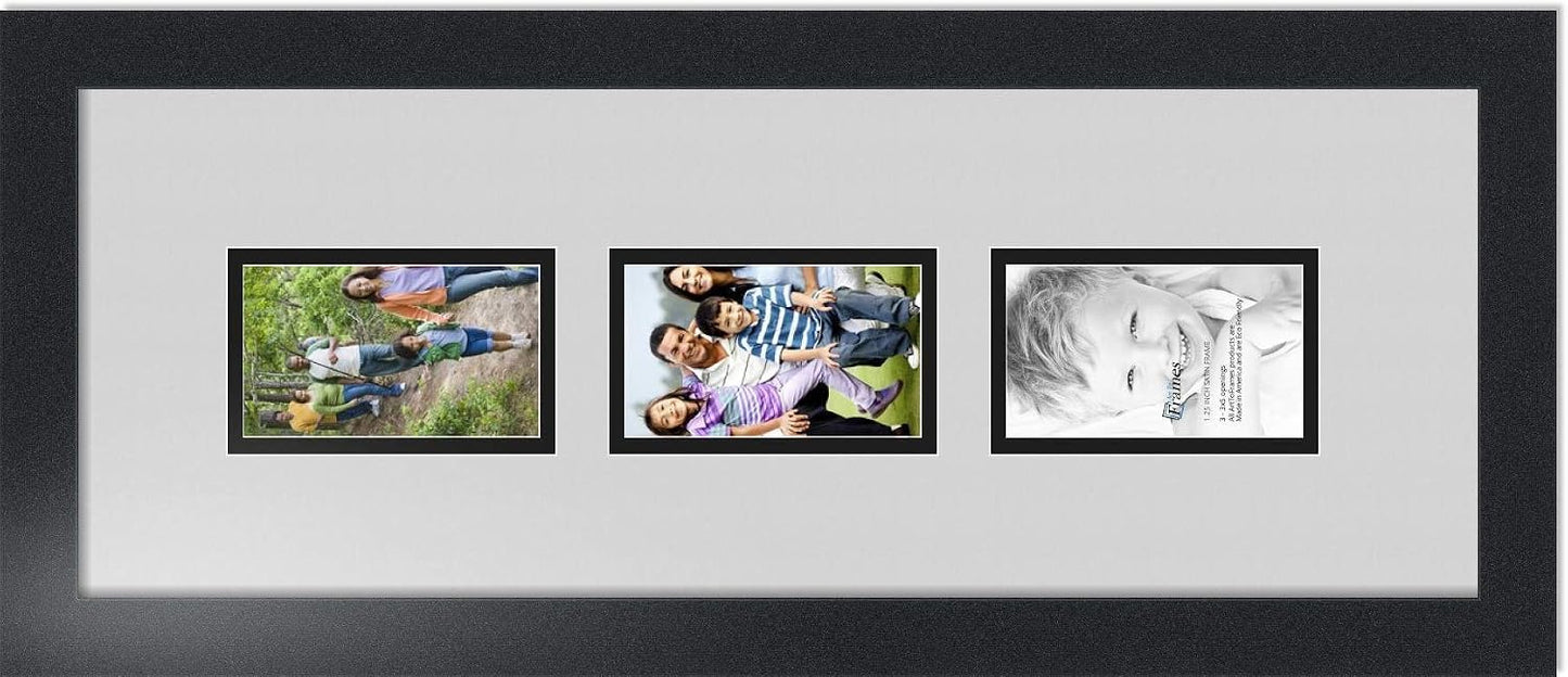 ArtToFrames Collage Photo Frame Double Mat with 3-3x5 Openings with Satin Black Frame and Candlewick mat.