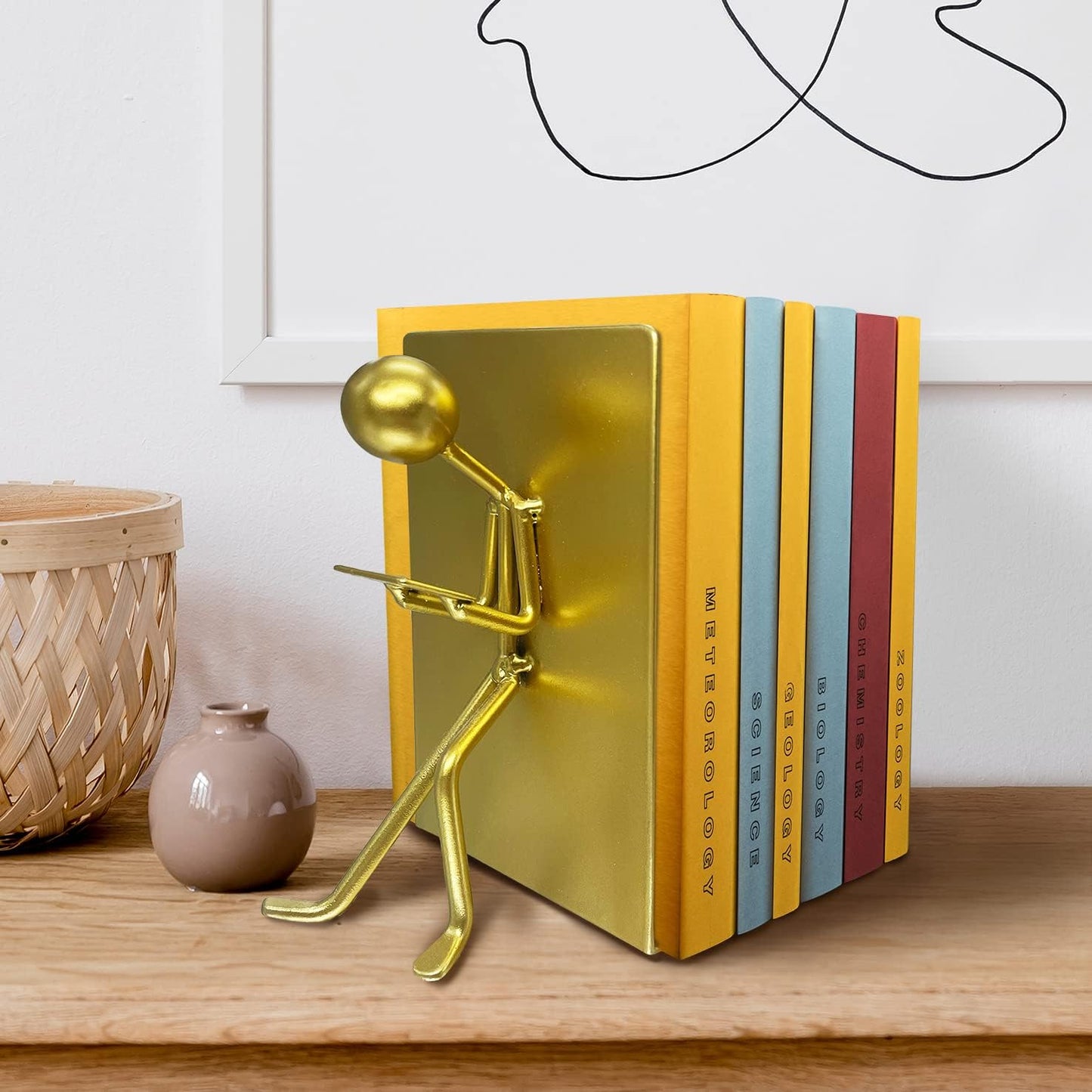 Heavy Duty Metal Unique Office Desk Bookends for use as Bookshelf Decor / Gold
