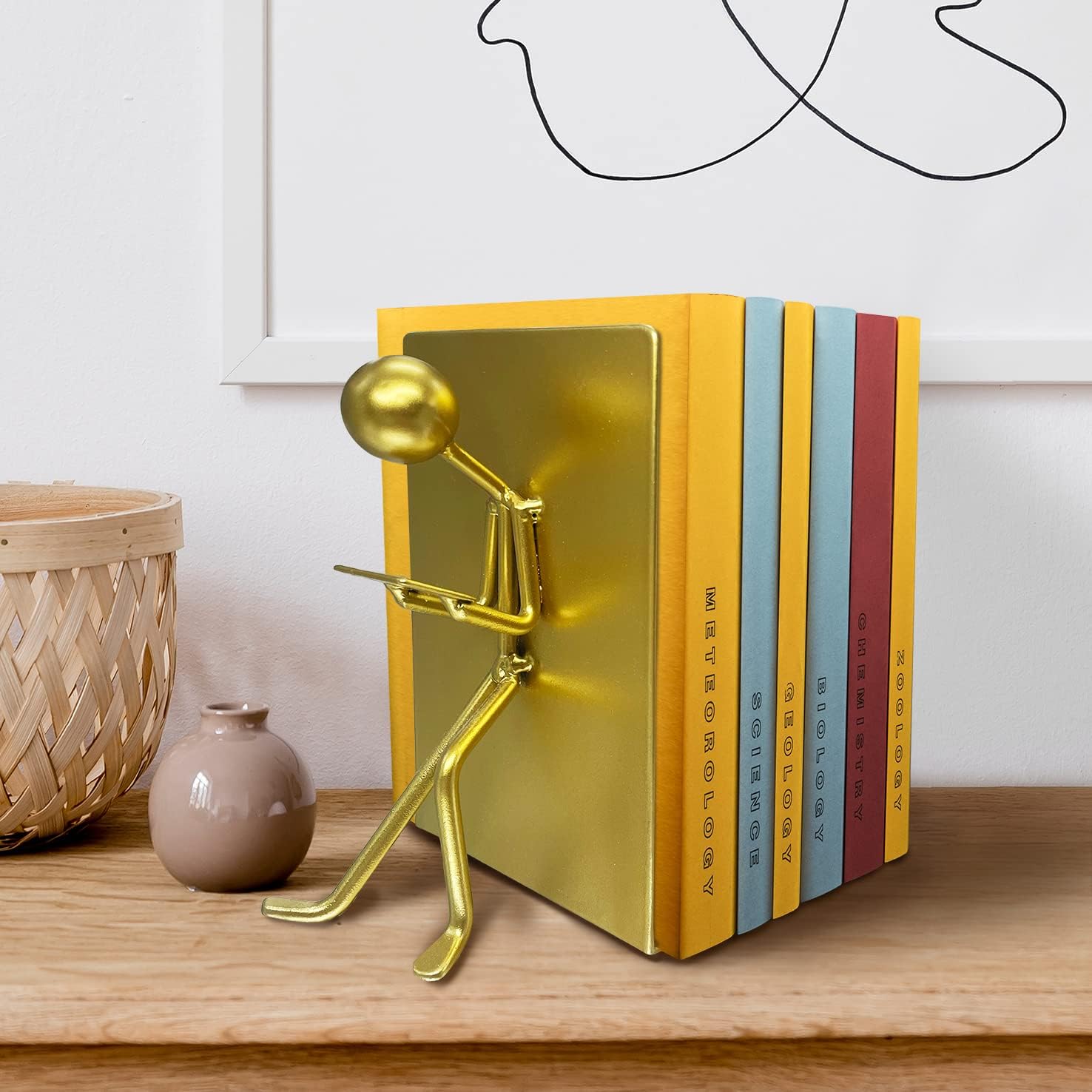 Heavy Duty Metal Unique Office Desk Bookends for use as Bookshelf Decor / Gold