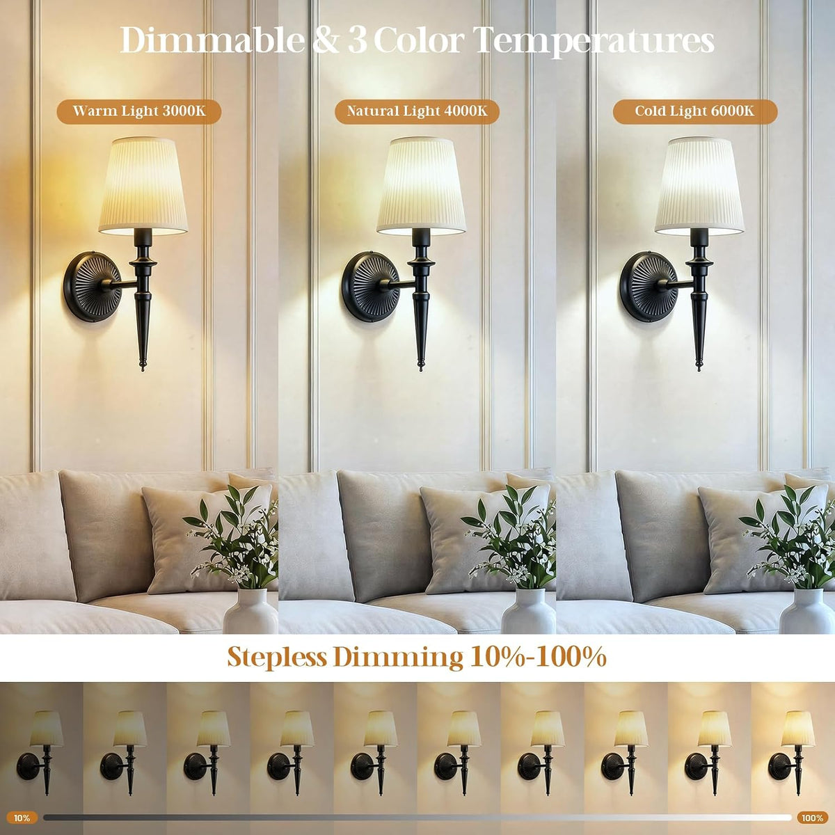 Battery Operated Wall Sconces Set of 2, Wireless Rechargeable Wall Lights with 12 RGB Colors and 3CCT Dimmable, Small