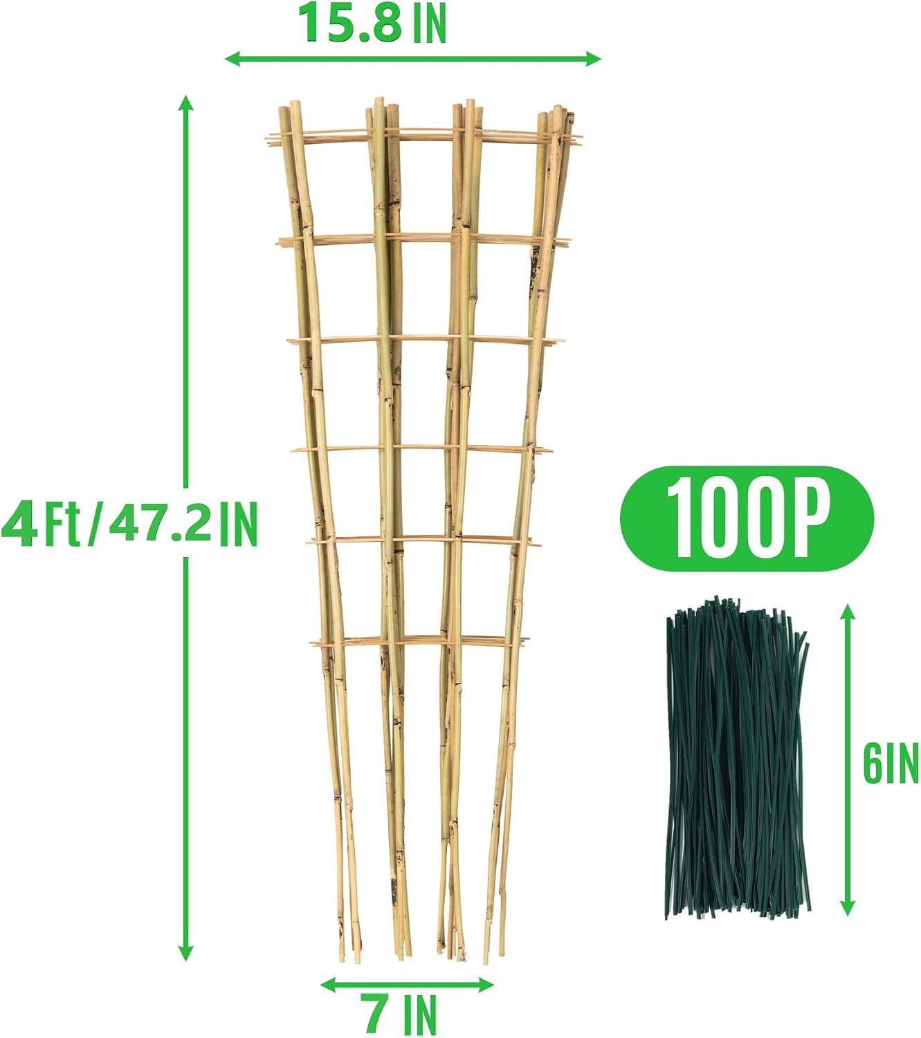 SWANGSA 6 Pack 4Ft Bamboo Trellis for Climbing Plants, Fan-Shaped Garden Ladder Trellis with 100pcs Twist Ties for