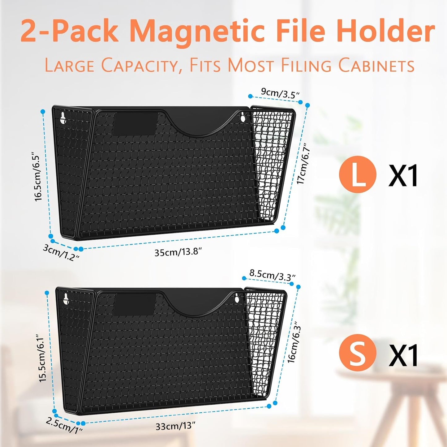MFTEK Magnetic File Holder, 2 Pockets Magnetic File Folder Holder No Drilling Magnet Paper Mail Organizer Magazine