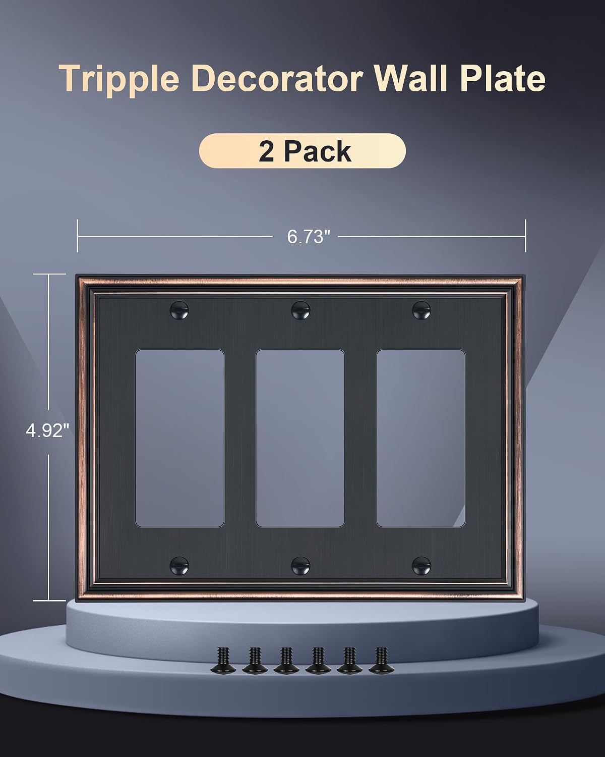 2-Pack Zinc Alloy Tripple Decorator Outlet Cover Plate, Solid Switch Cover | Durable Wall Plates for Electrical