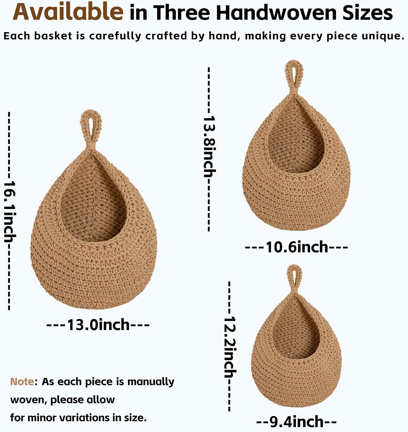 Hanging Storage Baskets Boho Decor / Linen / Set of 3