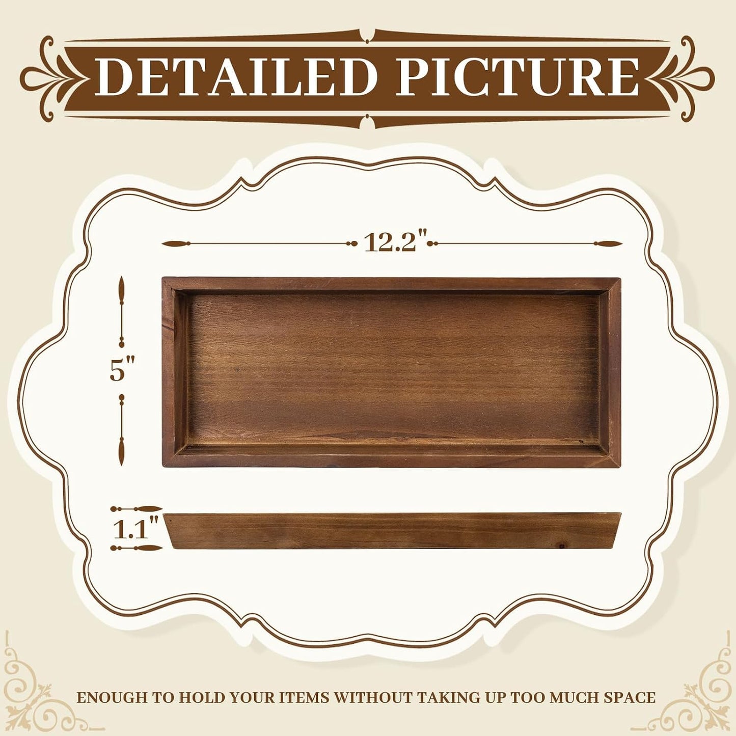 Rustic Long Narrow Tray / 12.2 x 5 x 1.1 / Brown