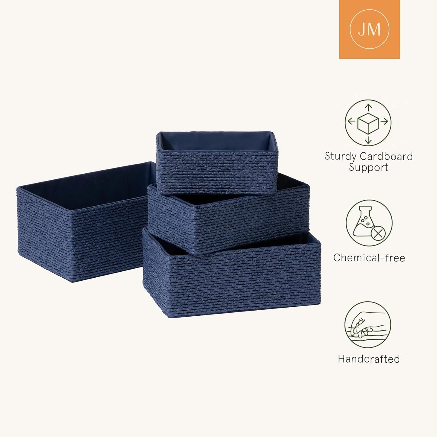 Stackable Wicker Baskets / Navy Blue / Set of 4