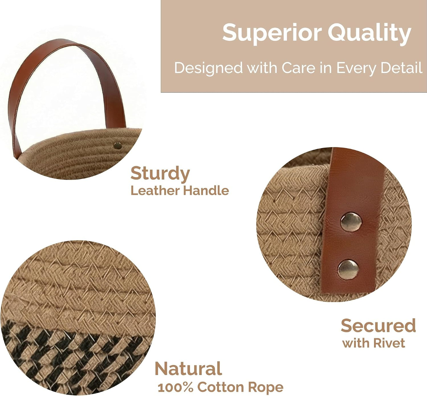 Round Woven Wall Decor & Storage Planter for Plant Decor and Home / Jute & Black / 8 Inch / Set of 2