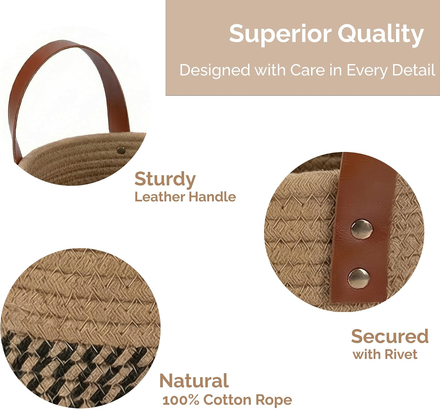 Round Woven Wall Decor & Storage Planter for Plant Decor and Home / Jute & Black / 8 Inch / Set of 2