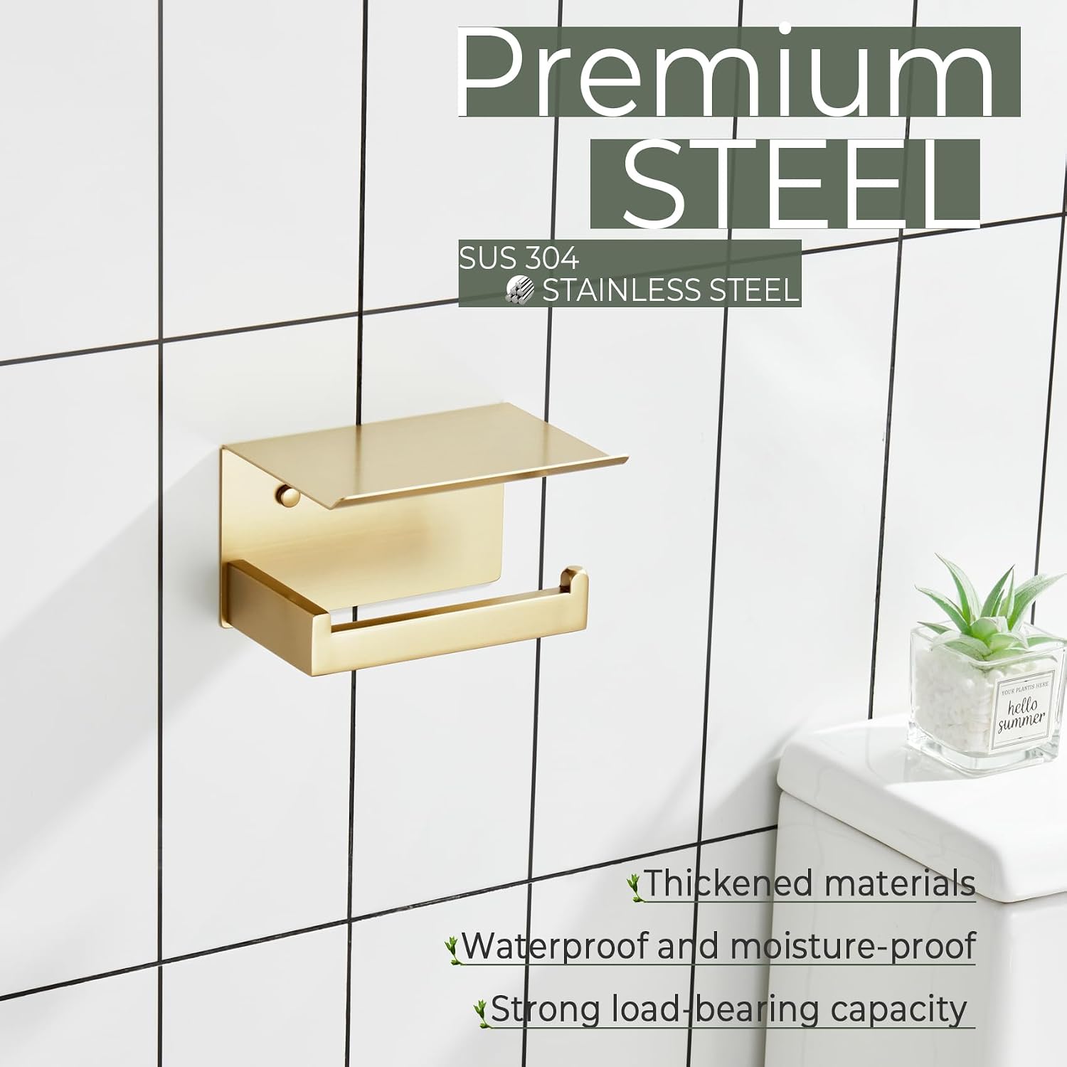KOKOSIRI Toilet Paper Holder with Shelf Toilet Roll Holder for Bathroom Restroom T-304 Stainless Steel Wall Mounted