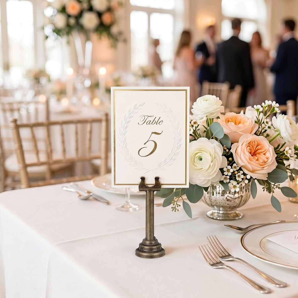 24 Pcs Bronze Metal Table Number Holders 3.15 Inch Wedding Place Card Holders Bulk Harp Clip Table Sign Stands Card