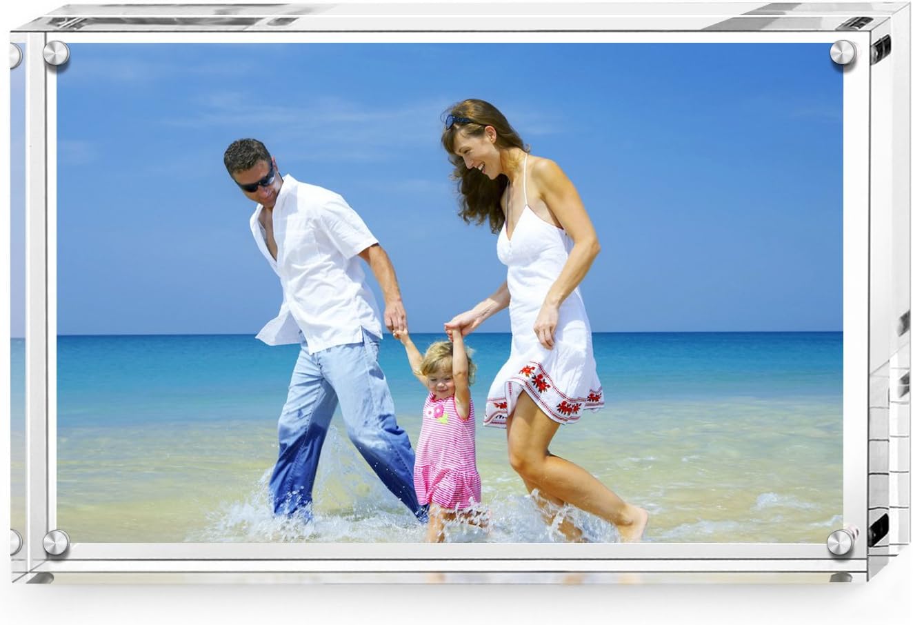 AMEITECH Acrylic Photo Frames 6x8'', Magnetic Acrylic Block Picture Frame, Desktop Frameless Photograph Display (2