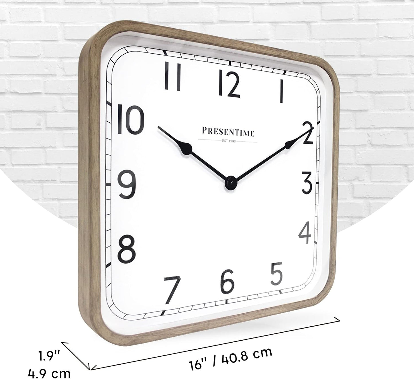 16" Anton Modern Farmhouse Square Clock | Silent No Ticking, Wall Art and Timepiece for Home Decoration/Wall Décor