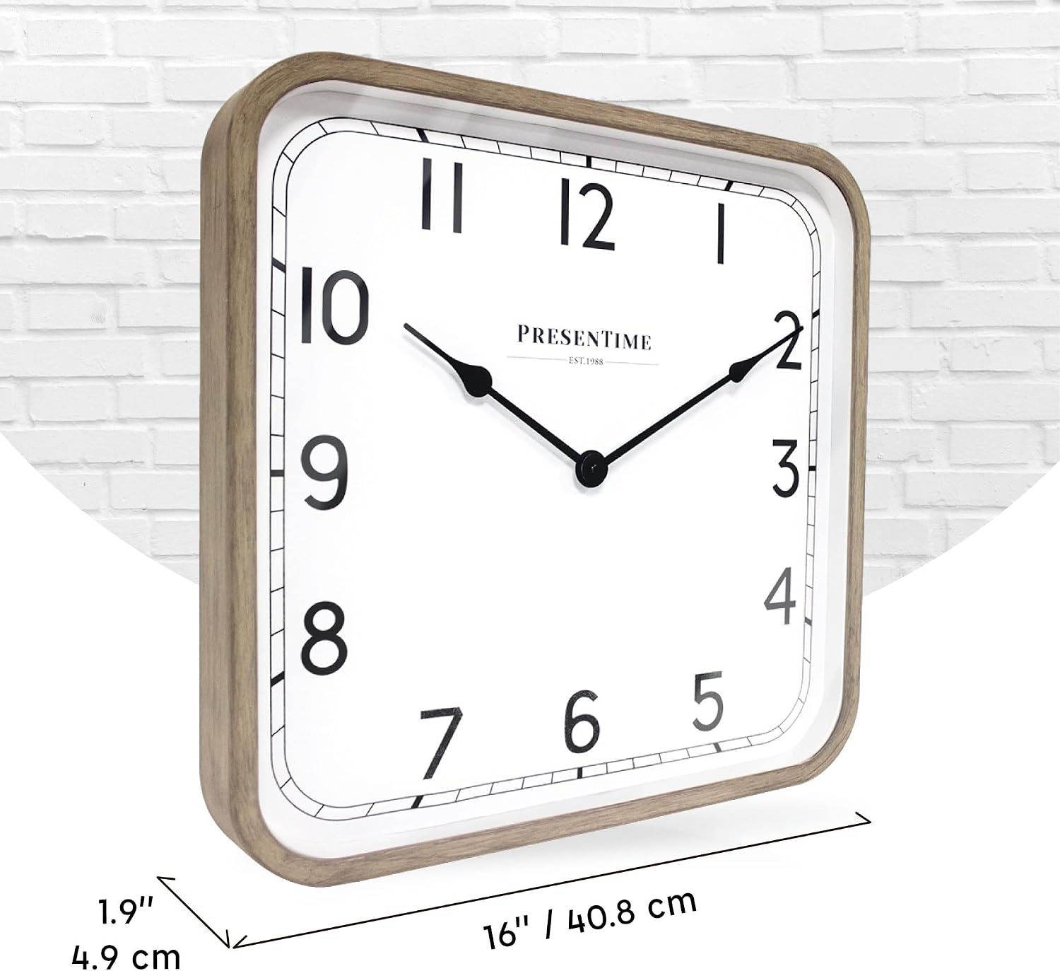 16" Anton Modern Farmhouse Square Clock | Silent No Ticking, Wall Art and Timepiece for Home Decoration/Wall Décor