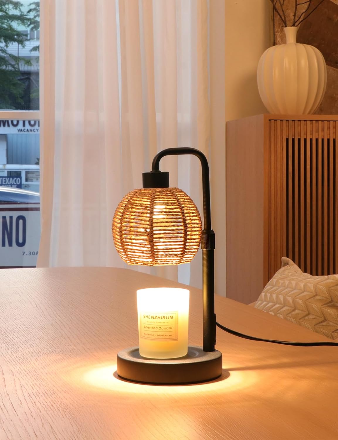 Candle Warmer Lamp with Timer Dimmable, Natural Weaving Boho Electric Candle Lamp, Wax Warmer Lamp for Mothers Day