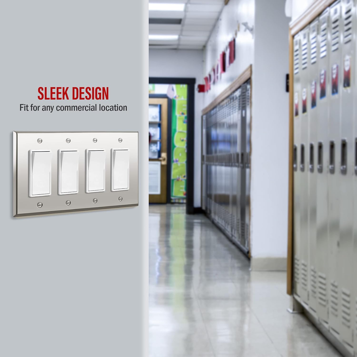 ENERLITES Quad Decorator Metal Wall Plate, Decorator Switch Receptacle Cover, Corrosion Resistant, Stainless Steel 201