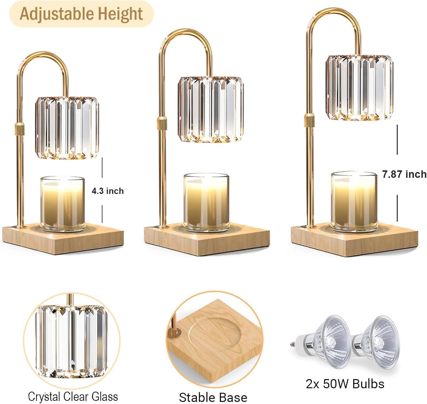 Yuichoy Candle Warmer Lamp with Timer, Dimmable Electric Candle Wamer Adjustable Height, Glass Modern Candles Melter