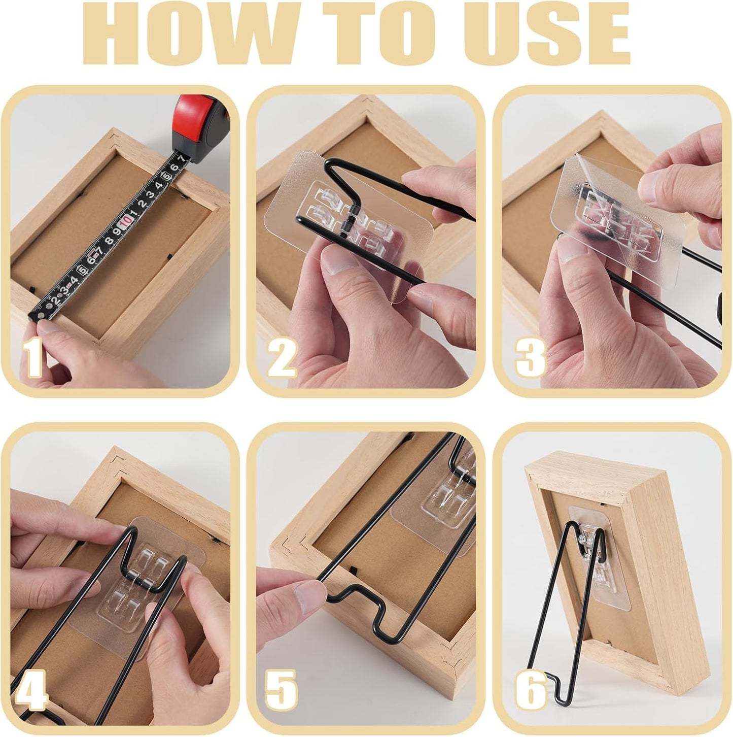 Stainless Steel Picture Frame Easel Backs Self-Adhesive / Black / 3 Size / Set of 6