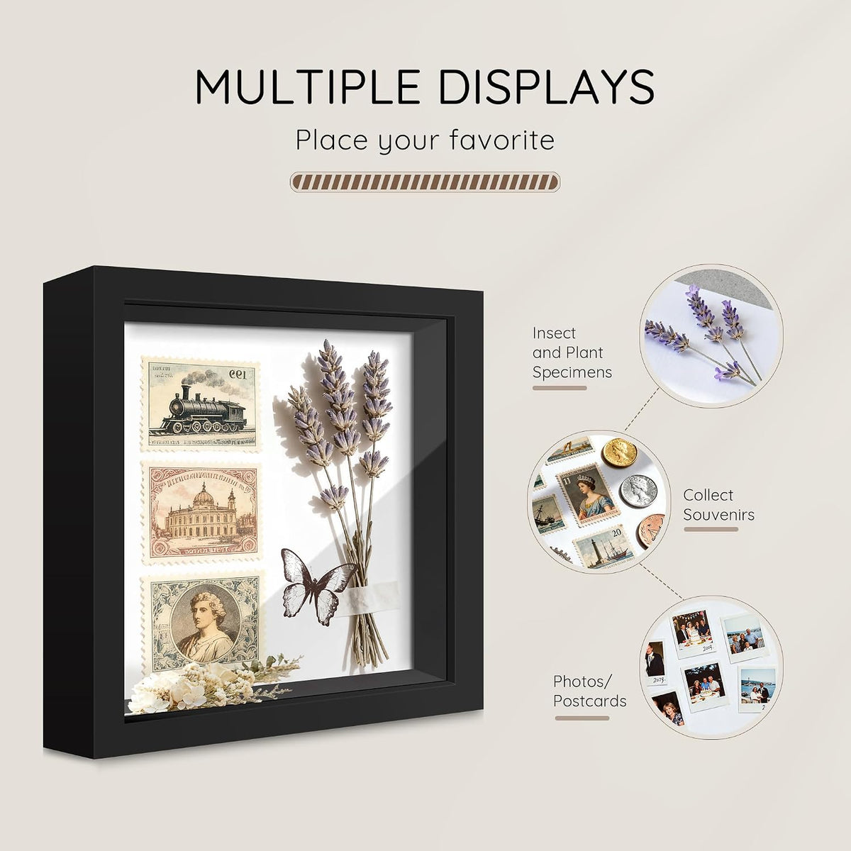 12x12 Black Wooden Shadow Box Frame, Tempered Glass, 2 Pack | Black Backboard, Tabletop & Vertical/Horizontal Wall