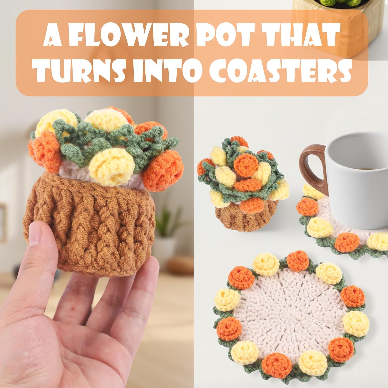 Mini Basket -Boho Floral Coasters / Yellow