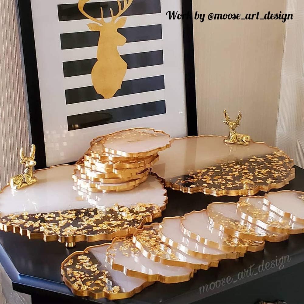 Round Tray / Large Tray Mold for Resin + Geode Agate Coaster Molds / Set of 5
