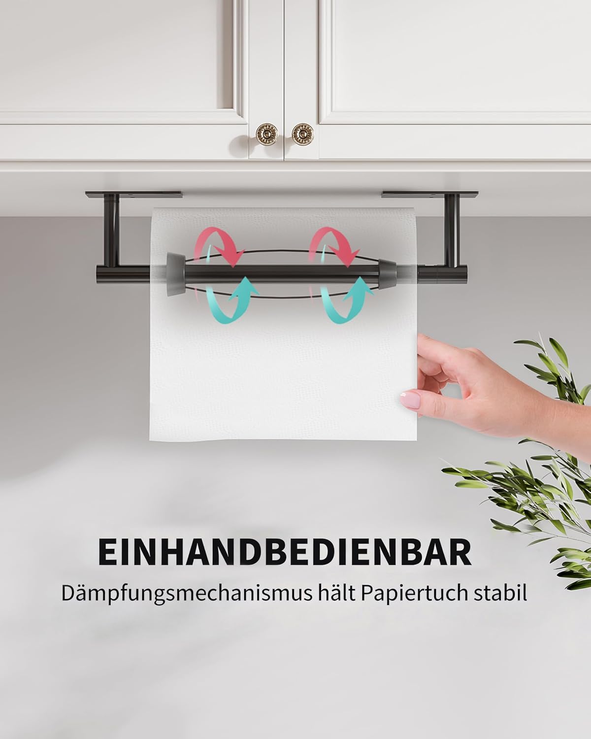 Black Paper Towel Holder Under Cabinet with Damping Self Adhesive | 304 Stainless Steel Post Pivoting Design Wall