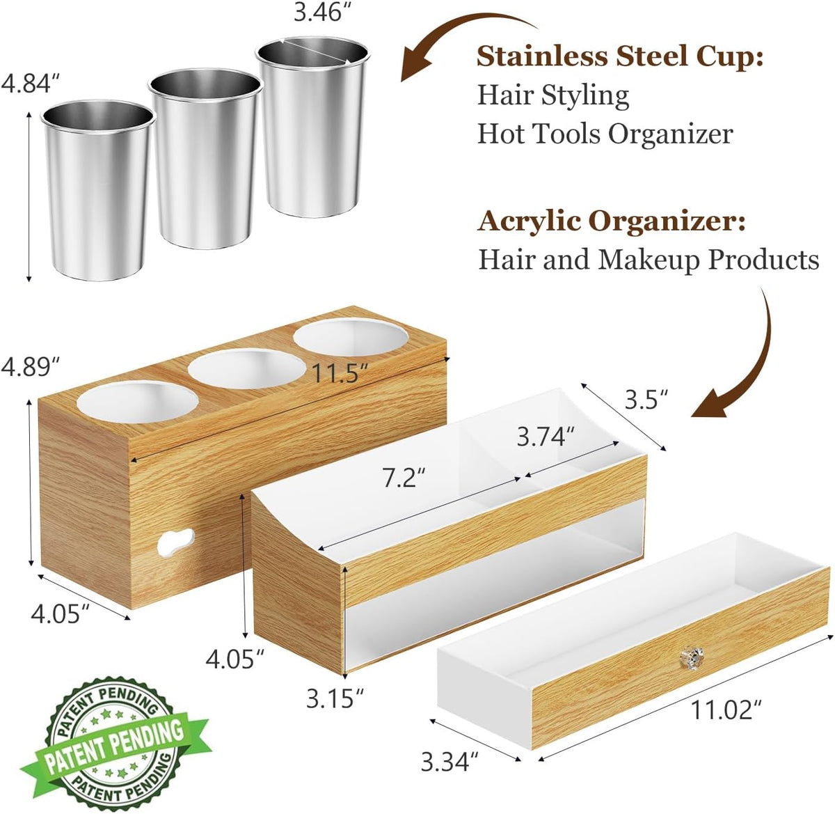 GFWARE Hot Hair Styling Tool Organizer with Drawer & 3 Cooling Cups, Wood | Hair Accessories Bathroom Vanity Storage