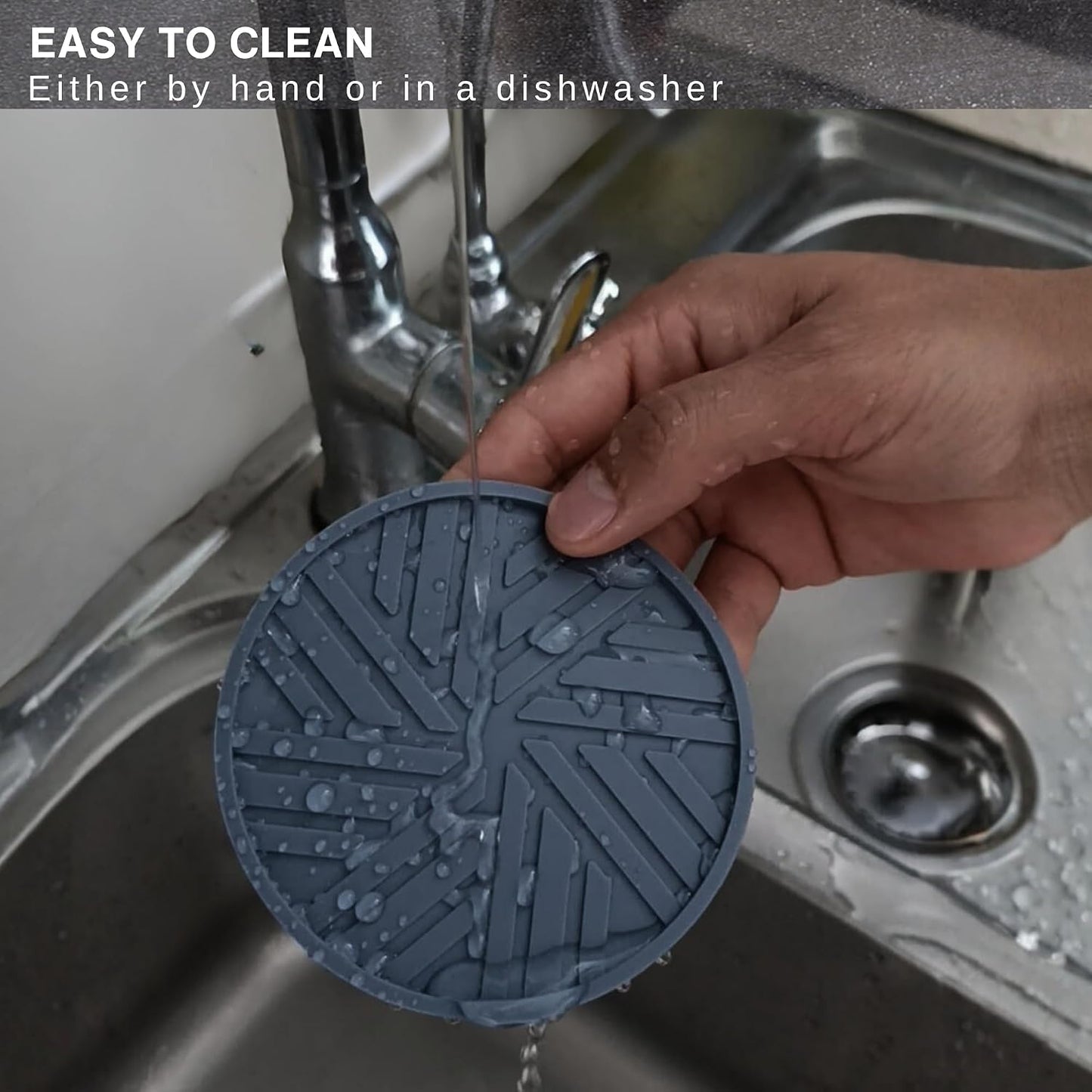 Silicone Coasters for Drinks & Gold Holder / Dusty Blue / Set of 6