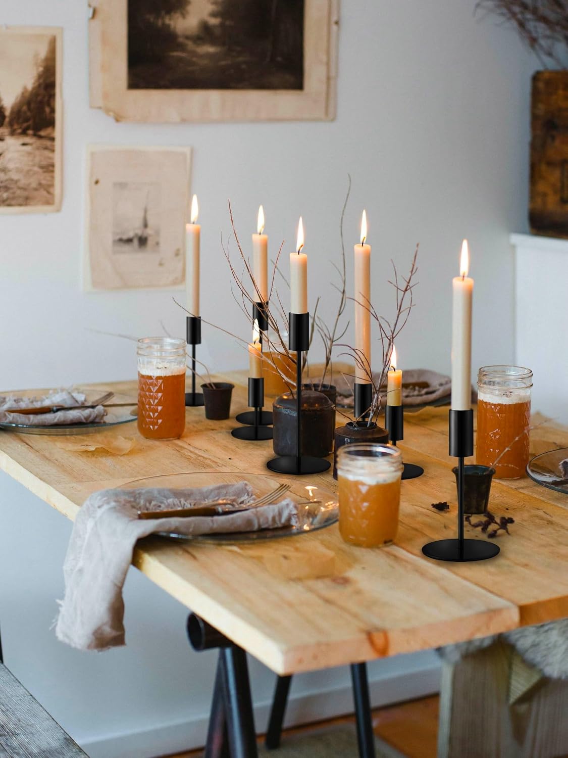 Black Candlestick Holders Bulk, Taper Candle Holders 15Pc, 3 Heights | Modern metal decor with stable round bases for