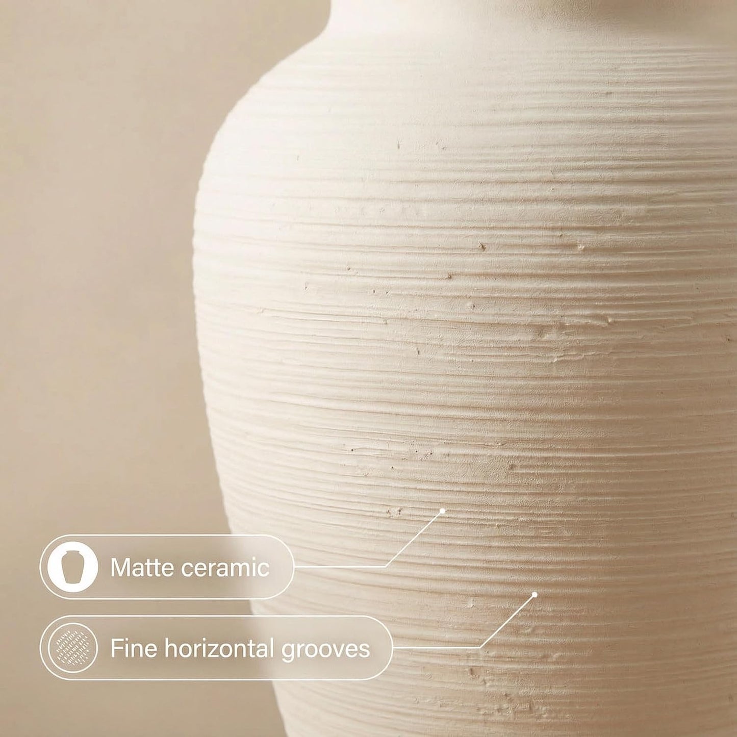 Off-White 10" Ceramic Vase / White Ribbed - 10" Medium