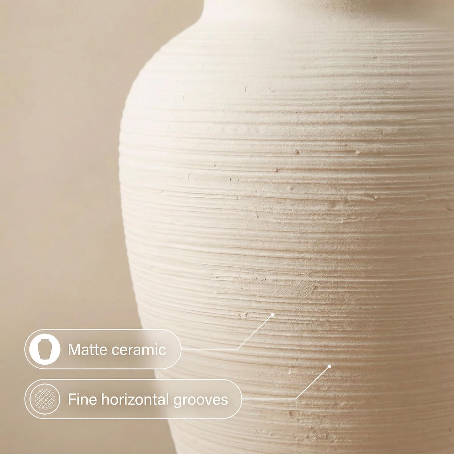 Off-White 10" Ceramic Vase / White Ribbed - 10" Medium