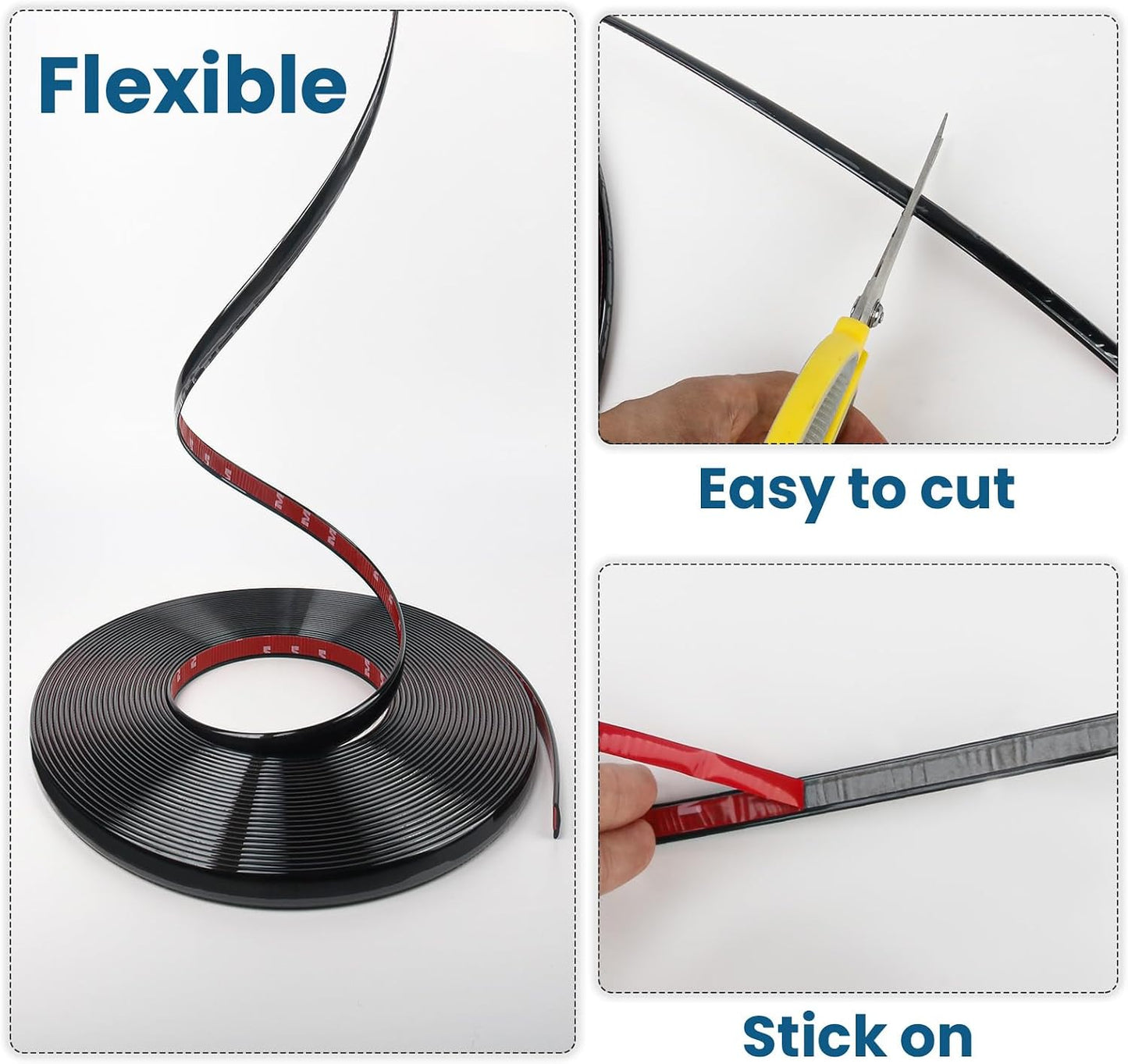 Flexible Wall Molding Trim Self Adhesive Mirror Tape Border 0.4 * Peel / 32.8 Ft / Black / 0.1 Inch