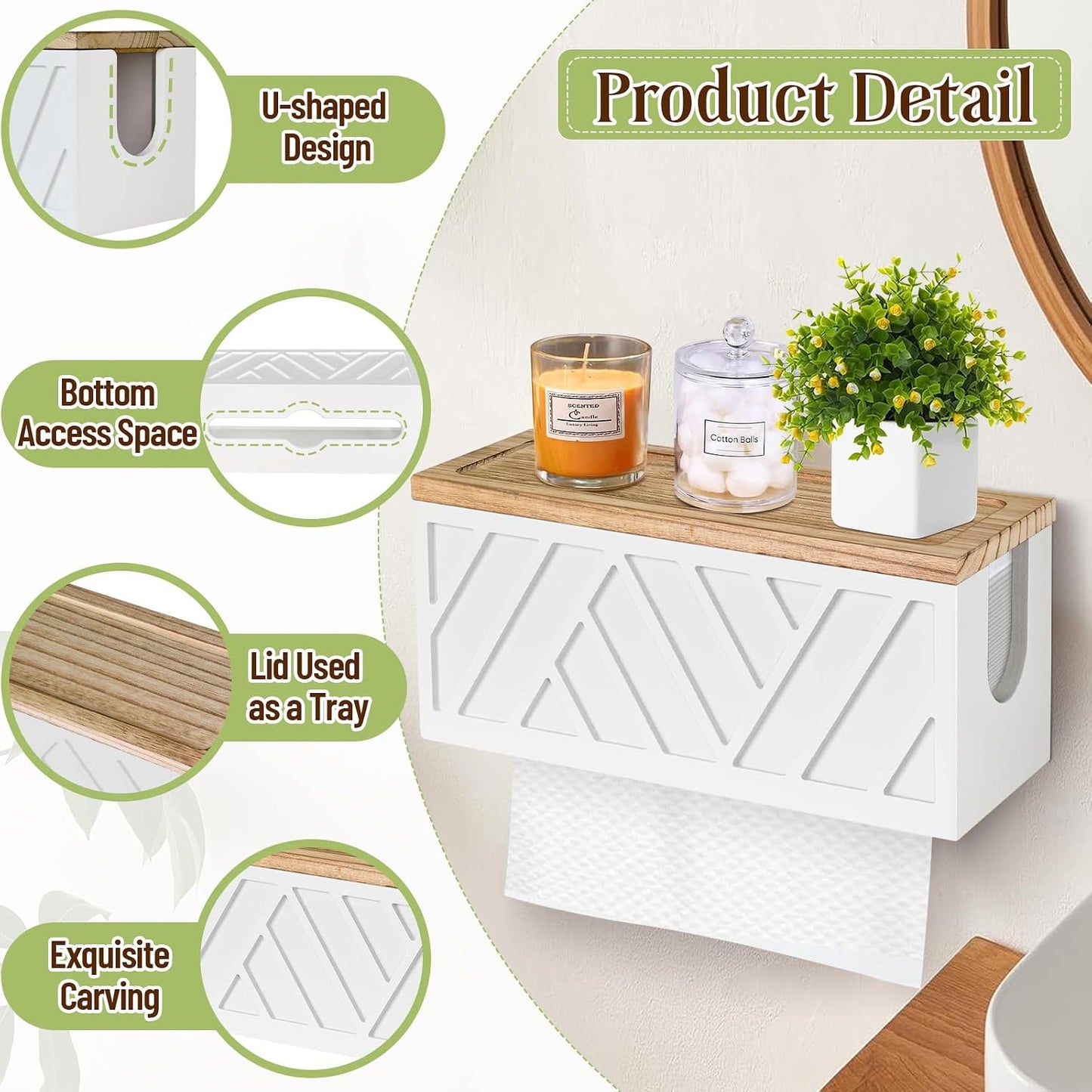 Paper Towel Dispenser Wall Mount, Paper Towel Holder Wall Mounted with Lid, Solid Wood Commercial C-Fold, Z-Fold