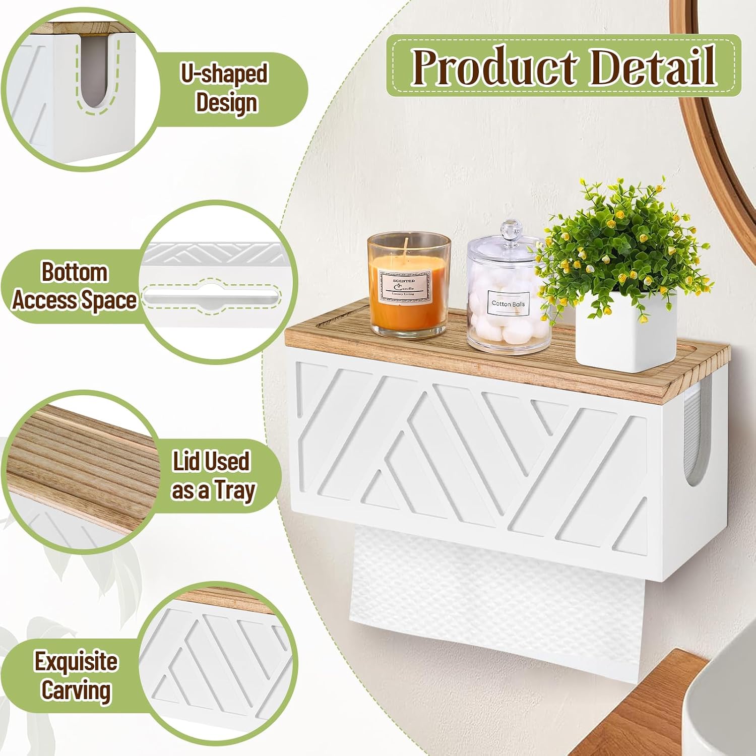 Set of 2 Paper Towel Dispenser Wall Mount, Paper Towel Holder Wall Mounted with Lid, Solid Wood Commercial C-Fold