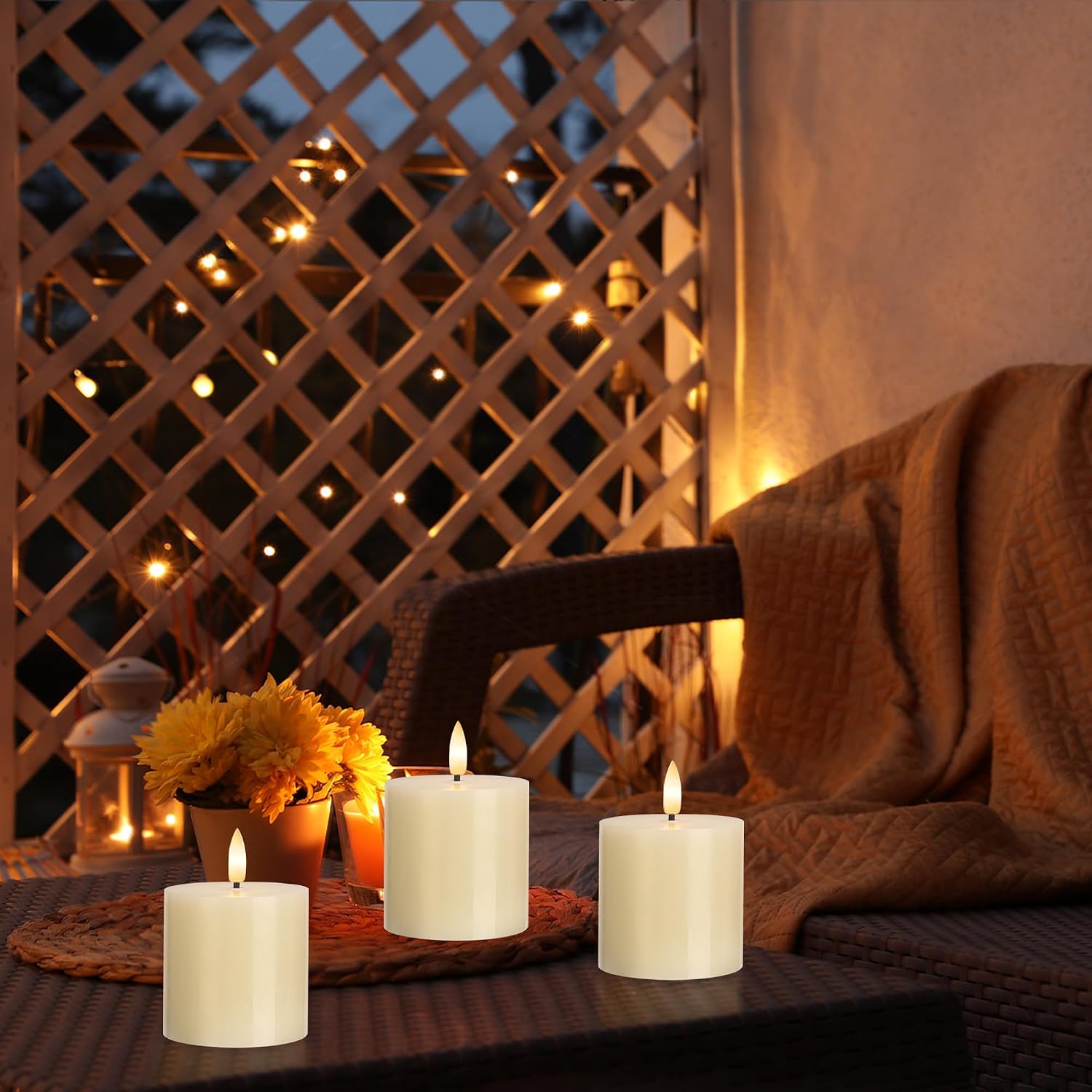 Flameless Pillar Candles, 3x3 Ivory Real Wax, Remote Timer, 3 Pack | Battery candles with timer and remote, adjustable