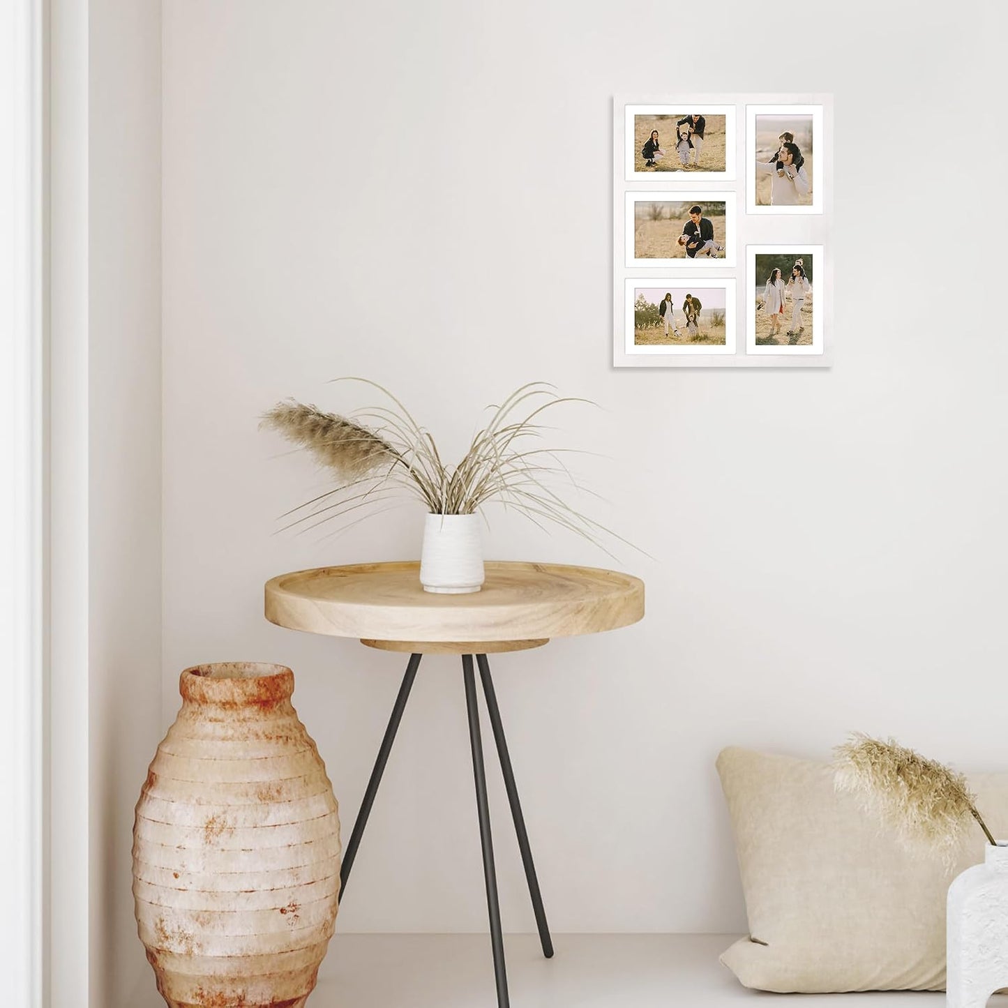 YESKAY 4x6 or 5x7 Picture Frames, White Rustic Wooden Frame with Real Glass, Displays Pictures Five 4x6 with Mat or
