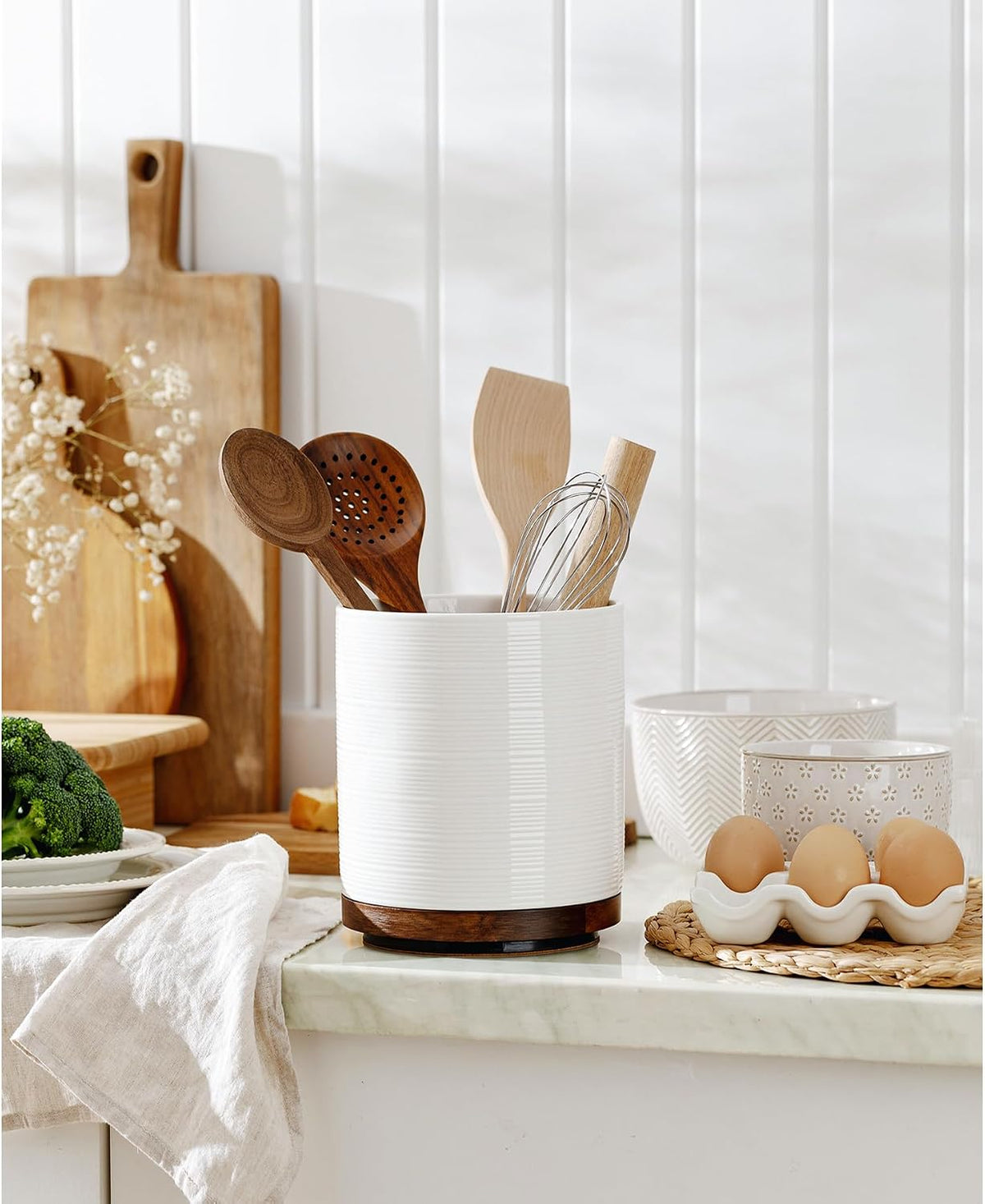 Utensil Holder, 360° Rotating Extra Large Ceramic Kitchen Utensil Holder for Countertop, 7.3“ Cooking Utensil Crocks