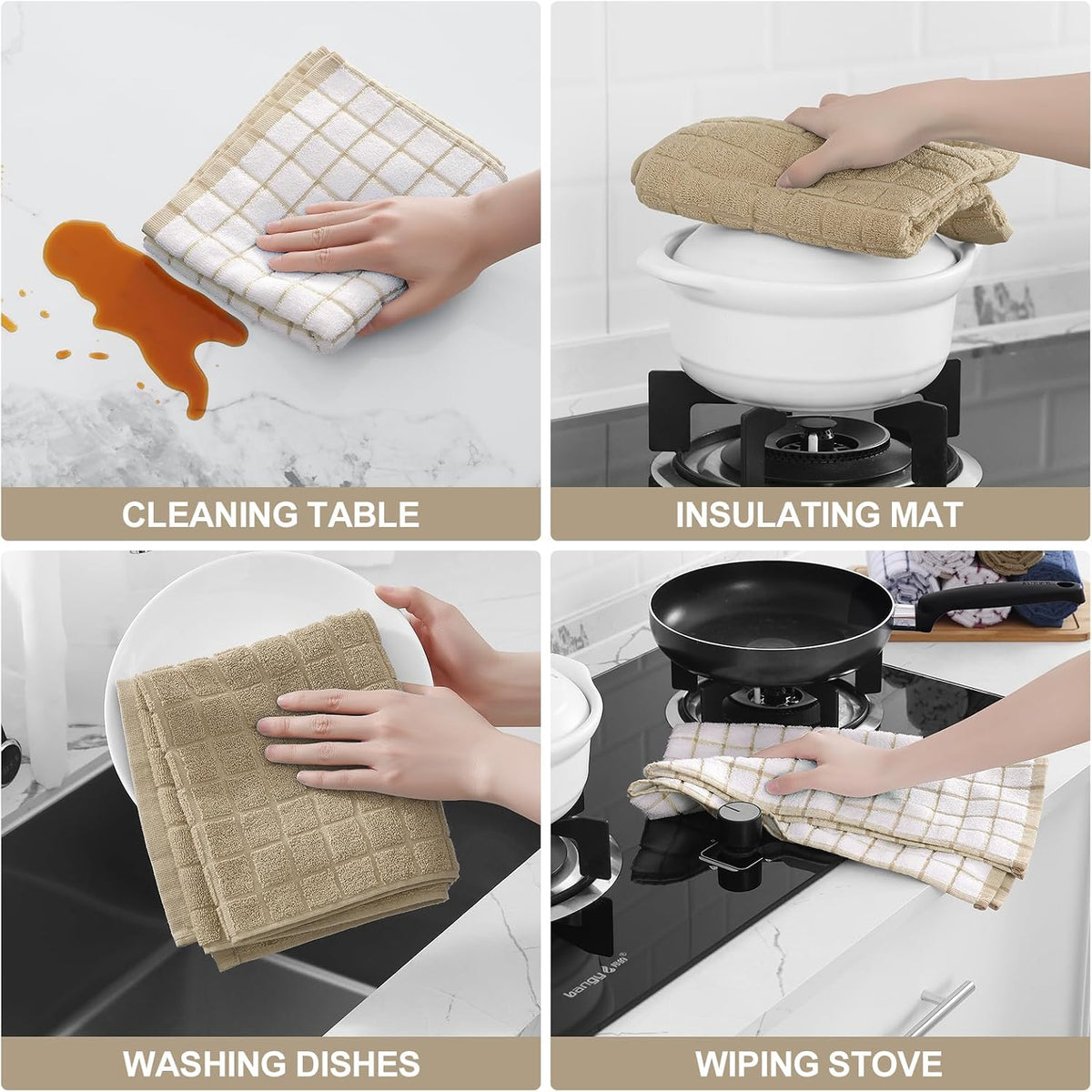Homaxy Large Premium Cotton Kitchen Towels 16"x 28", 12 Pack, Tan | Natural Ring Spun 390 GSM Dish Towels, Super