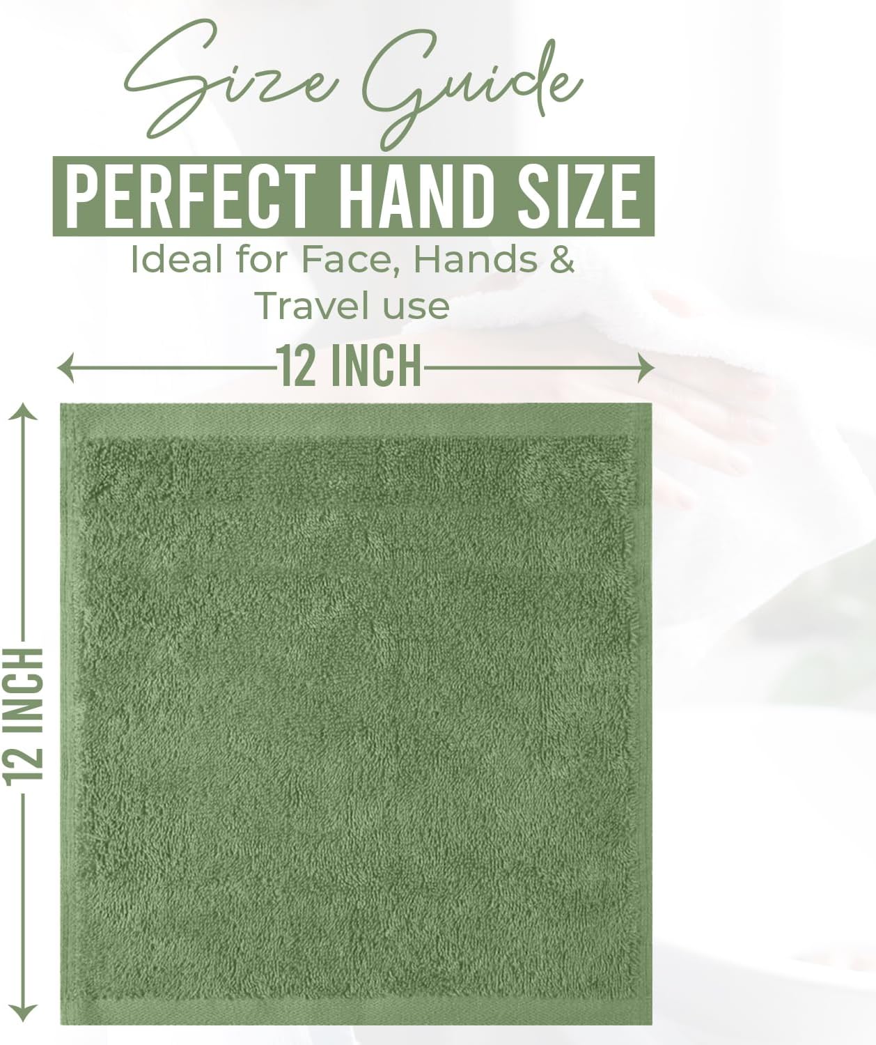 DAN RIVER 24 Pack Cotton Wash Cloths Set for Showering [12x12] Sage Green | Lighter Weight, Quick to Dry, Super Soft &