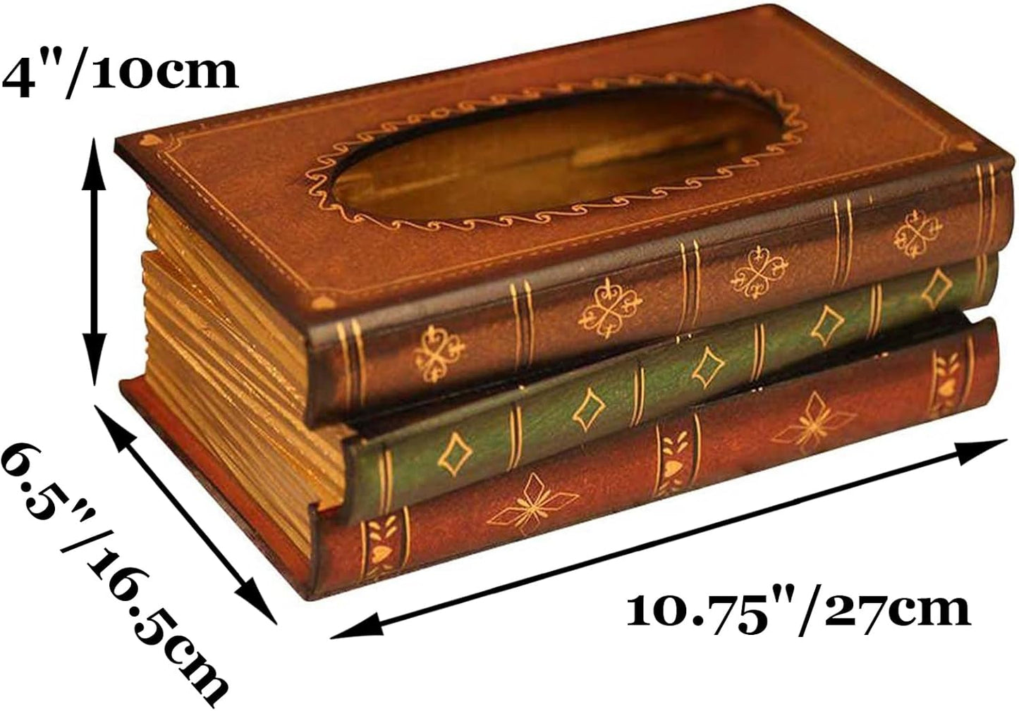 Elegant Wooden Antique Book Tissue Holder Dispenser/Novelty Napkin Holder / 10.75 x 6.5 x 4