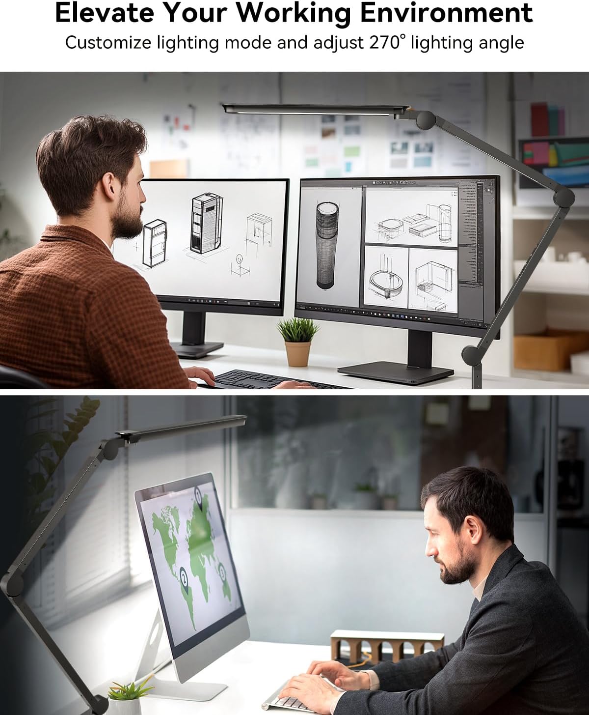 LED Desk Lamp with Clamp, Architect Desk Lamp with Remote, Flexible Swing Arm Desk Light with Dual LED Light, Stepless