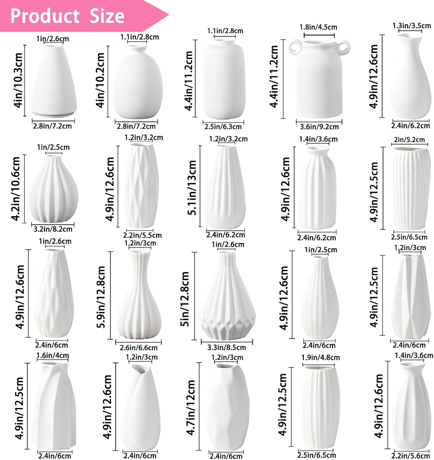 5'' Ceramic Bud Vases / 01 / White / Set of 20
